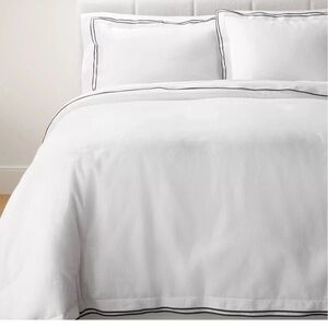Duvet Cover Set Cotton Slub Flange, White Dark Gray King-Threshold Studio McGee